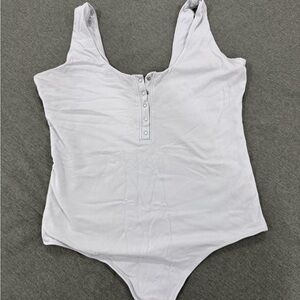 White Bodysuit One Piece with Scoop Neckline and Zipper Closure